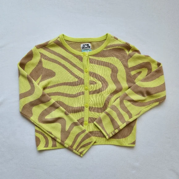 Future Collective Gabriella Karefa-Johnson Cardigan Neon Lime Green Tan Zebra XS - Picture 3 of 11